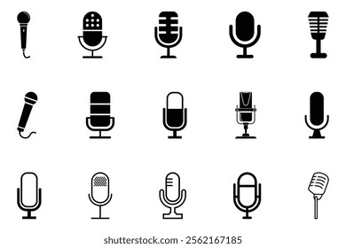 Microphones design collection. Set of microphone icons. microphone logo design podcast with microphone logo.