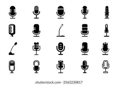 Microphones design collection. Set of microphone icons. microphone logo design podcast with microphone logo.
