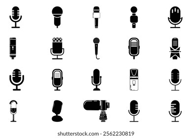 Microphones design collection. Set of microphone icons. microphone logo design podcast with microphone logo.
