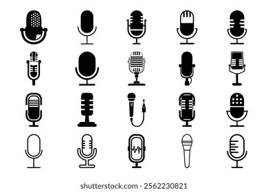 Microphones design collection. Set of microphone icons. microphone logo design podcast with microphone logo.
