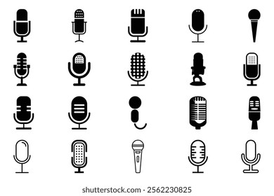 Microphones design collection. Set of microphone icons. microphone logo design podcast with microphone logo.
