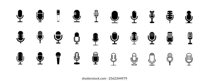 Microphones design collection. Set of microphone icons. microphone logo design podcast with microphone logo.