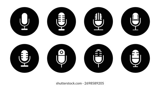 Colección de diseño de micrófonos. Conjunto de iconos de micrófono.  Conjunto de iconos de micrófono. micrófono de diseño de logotipo podcast. eps 10 