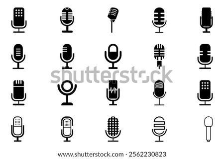 Microphones design collection. Set of microphone icons. microphone logo design podcast with microphone logo.
