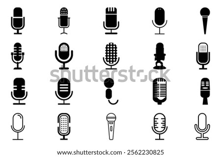 Microphones design collection. Set of microphone icons. microphone logo design podcast with microphone logo.
