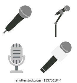 Microphones and dictaphone vector flat icons isolated on white background