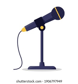 Microphones flat illustration, studio equipment for podcast or music recording or broadcasting