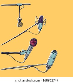 Microphones. Hand-drawn graphic elements. EPS 10 vector