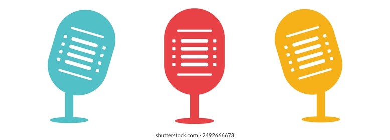 Microphones icons set, Mic icons, Podcast talk radio sound buttons, Vector illustration. 