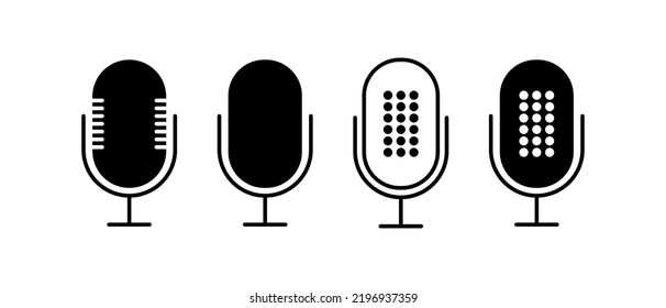 Microphones set icon. Record, recordings, sing songs, stage, performance, loud, micro, singer, speaker, music, speech, voice. Sound concept. Vector line icon for Business and Advertising