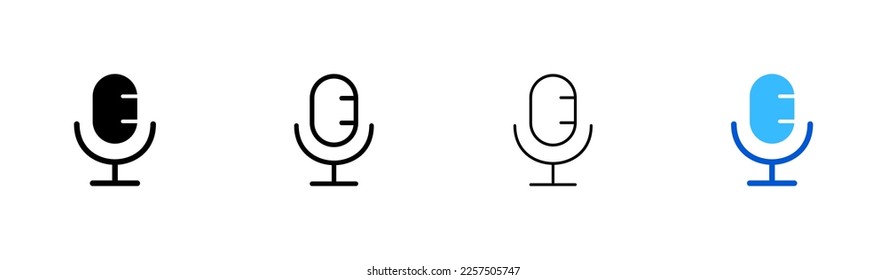 Microphones set icon. Record, recordings, sing songs, stage, performance, loud, micro, singer, speaker, music, speech. Sound concept. Vector icon in line, black and colorful style on white background