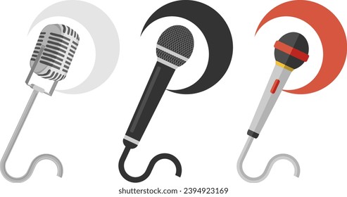 Microphones, a set of original, vintage microphones. Vector, cartoon illustration of a set of microphones. Vector.