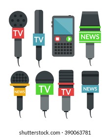 Microphones set. Vector flat illustration