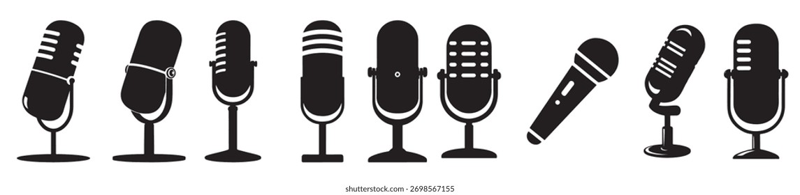 microphones silhouette white background vector