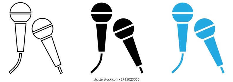 Micrófonos en varios estilos para presentaciones y performances. micrófono, Vector de diseño de icono de micrófono negro para App móviles y Web, conjunto de iconos de micrófono. Micrófono de karaoke. Micrófono de podcast.