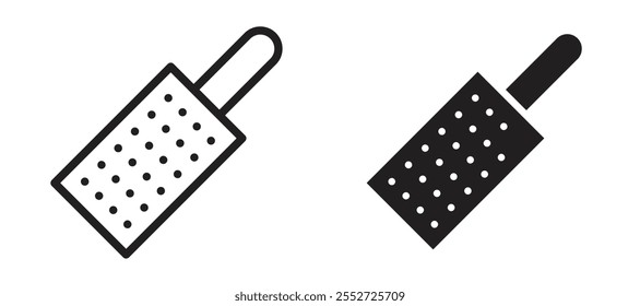 Microplane grater vector icon set black filled and outlined style.