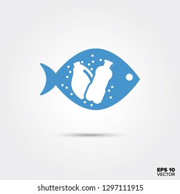Microplastic in a fish icon, water pollution symbol. EPS 10 Vector.