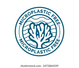 Microplastic free icon for package tag or plastic free biodegradable bottle sign, vector stamp. Microplastic free label with coral in water