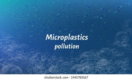 Microplastic nurdles vector illustration causing water pollution. Plastic single-use polypropylene items debris falling in the deep ocean. Vector illustration of micro plastics in the seas.