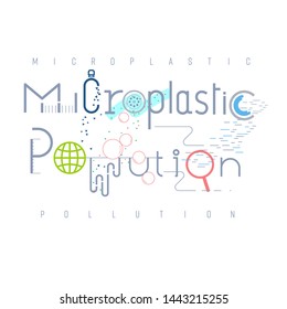 Microplastic pollution typographic design. Pictorial symbol. Types of plastic fragment less than 5 mm. causing pollution presented in pictorial form. Vector illustration outline flat design style.