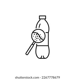 Microplastic in water bottle black line icon. Ocean pollution. Pictogram for web page, mobile app, promo.