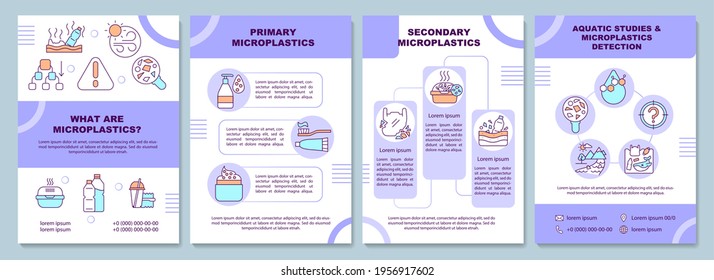 Microplastics brochure template. Flyer, booklet, leaflet print, cover design with linear icons. Global warming. Climate change. Vector layouts for presentation, annual reports, advertisement pages