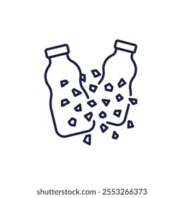 Microplastics icon with plastic bottles, line vector