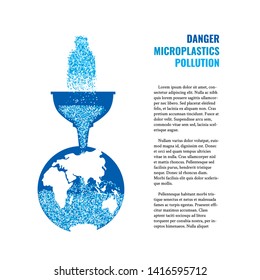 Of microplastics in the water vector banner. The concept of water pollution of the oceans and ecosystems by microplastics. Bottled water with microplastics