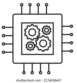 A microprocessor chip with gear trains on it - Concept of electronic maintenance -  vector , icon