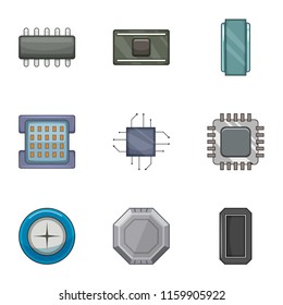Microprocessor chip icons set. Cartoon set of 9 microprocessor chip vector icons for web isolated on white background
