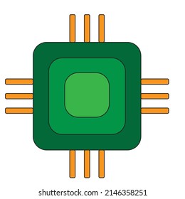 A microprocessor with connections pins - Technology Illustration  - vector , icon