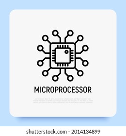 Microprocessor, Microchip, Cpu Processor Thin Line Icon. Semiconductor. Modern Vector Illustration.