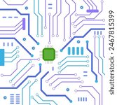 Microprocessor and motherboard computer. Vector of hardware and microprocessor, processor technology circuit, cpu microchip gpu, mainboard core, board electronic illustration