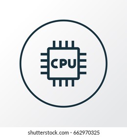 Microprocessor Outline Symbol. Premium Quality Isolated Cpu  Element In Trendy Style.