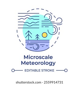 Microscale meteorology multi color concept icon. Smallest atmospheric phenomena studying. Local weather. Round shape line illustration. Abstract idea. Graphic design. Easy to use in article