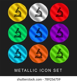 Microscope 9 color metallic chromium icon or logo set including gold and silver