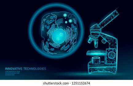 Microscope artificial cell synthesis animal human designer cell biochemistry. Engineering GMO research concept. Macro close zoom future education technology vector illustration eukaryotic