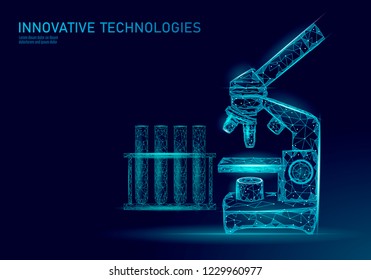 Microscope bacteria 3D low poly render probiotics. Laboratory analysis microorganism. Healthy flora of human body. Modern science technology medicine allergy immunity thearment vector illustration