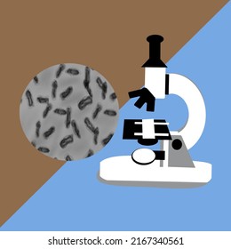Microscope and bacteria, checking blood for presence of disease, illustration