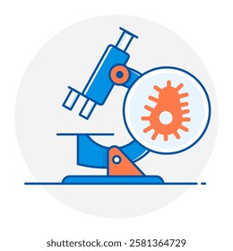 Microscope with Bacteria Icon, Microbiology and Pathogen Research Symbol