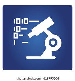 microscope and binary number for digital lab concept icon on a blue background