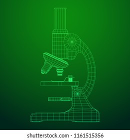 Microscope Biology School Laboratory Equipment. Science Education Symbol. Wireframe low poly mesh vector illustration