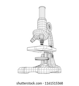 Microscope Biology School Laboratory Equipment. Science Education Symbol. Wireframe low poly mesh vector illustration