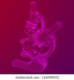 Microscope Biology School Laboratory Equipment. Science Education Symbol. Wireframe low poly mesh vector illustration