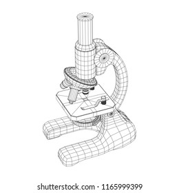 Microscope Biology School Laboratory Equipment. Science Education Symbol. Wireframe low poly mesh vector illustration