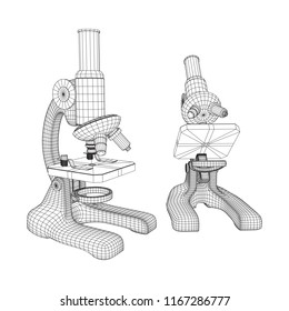Microscope Biology School Laboratory Equipment. Science Education Symbol. Wireframe low poly mesh vector illustration