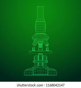 Microscope Biology School Laboratory Equipment. Science Education Symbol. Wireframe low poly mesh vector illustration