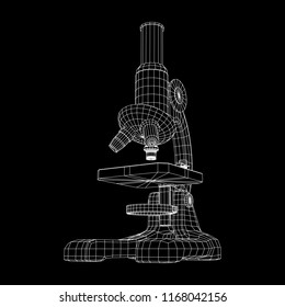 Microscope Biology School Laboratory Equipment. Science Education Symbol. Wireframe low poly mesh vector illustration