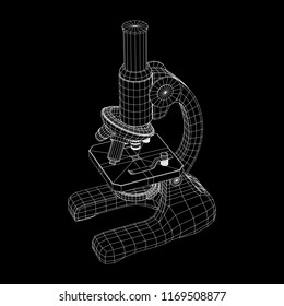 Microscope Biology School Laboratory Equipment. Science Education Symbol. Wireframe low poly mesh vector illustration