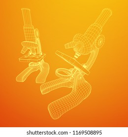 Microscope Biology School Laboratory Equipment. Science Education Symbol. Wireframe low poly mesh vector illustration